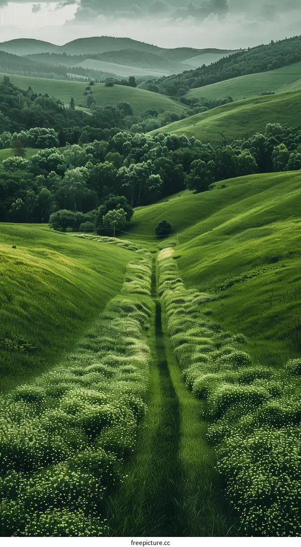 Countryside Landscape with Rolling Green Hills