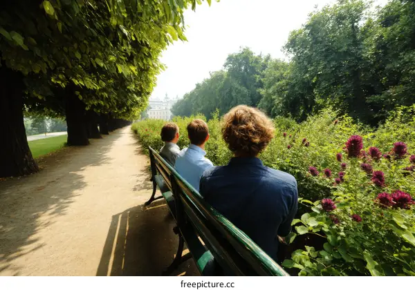 Park Bench with Three People Relaxing