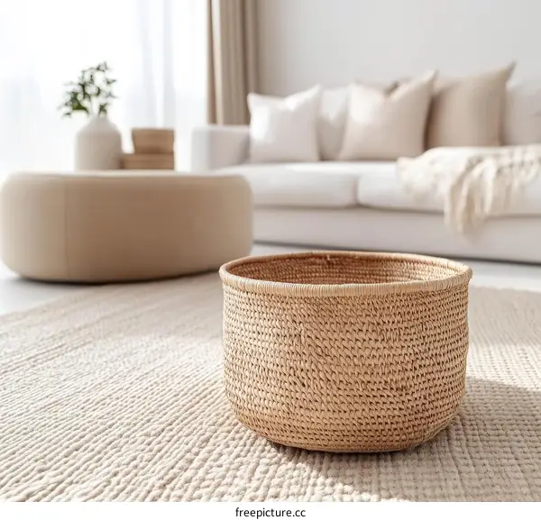 Beige Woven Basket in Modern Living Room