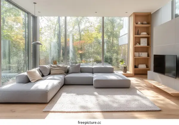 Modern Living Room with Large Windows and Sectional Sofa
