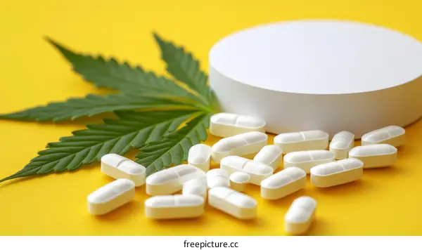 Medical Cannabis Pills on a Yellow Background