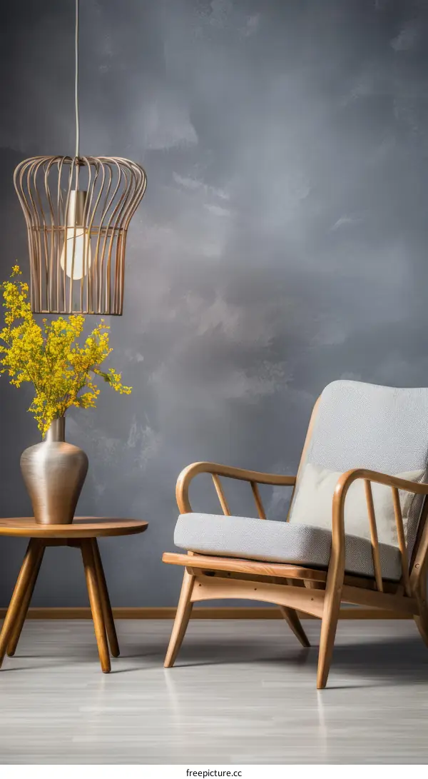 Retro gray wall and yellow flower decoration