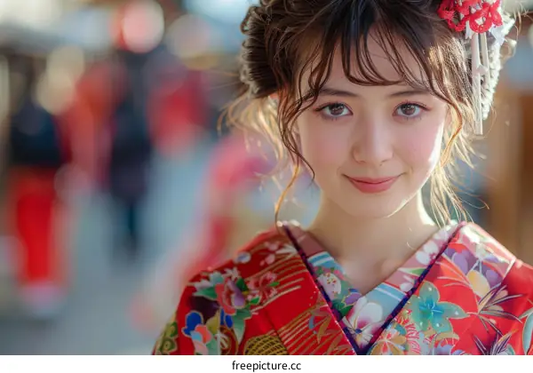Portrait of a young woman in a kimono