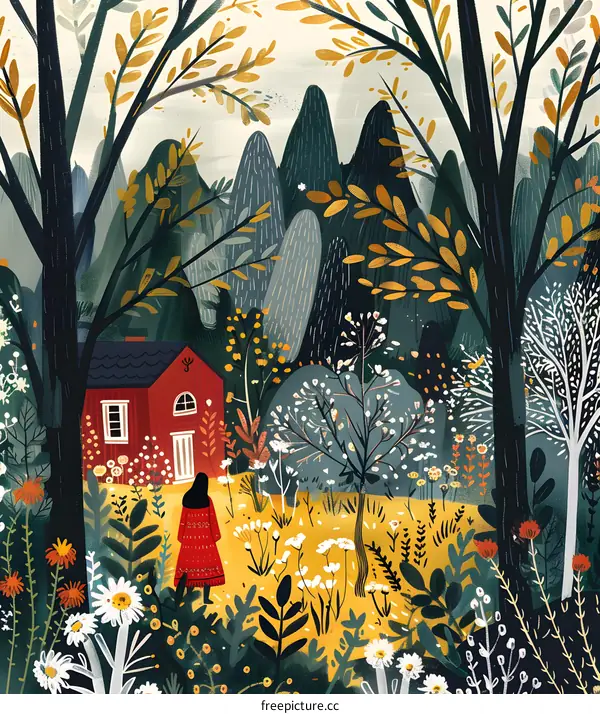 Woman in Red Dress Walking Through a Forest