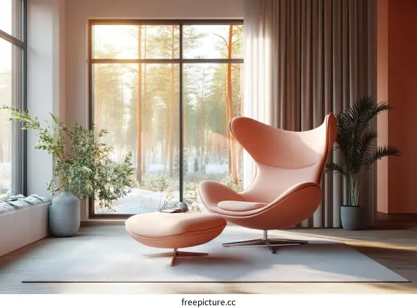 Cozy Winter Living Room with Modern Egg Chair