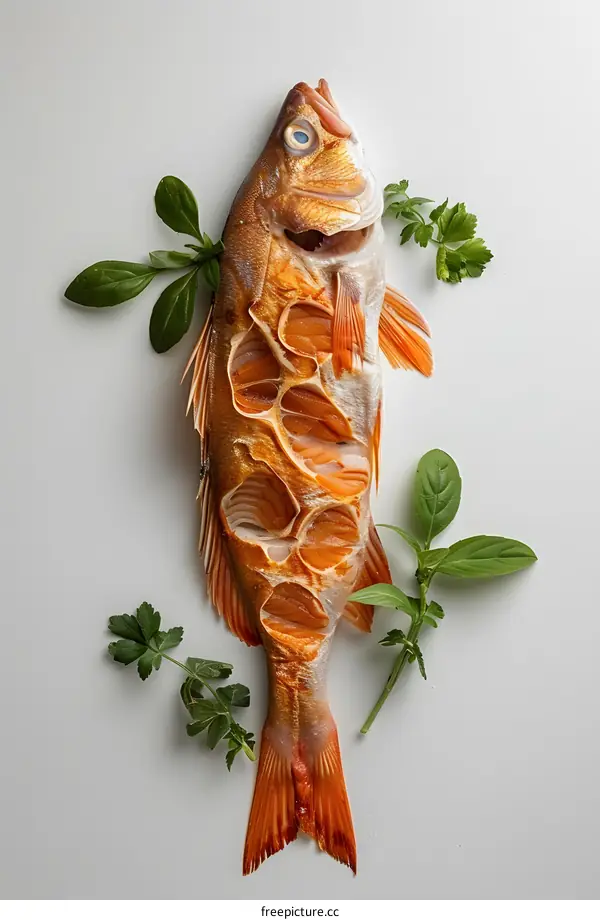 A red fish with parsley and basil