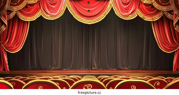Red and Gold Stage Curtains with Empty Seats