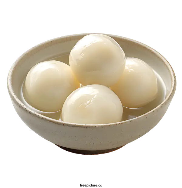 [Transparent Background PNG]Four white dumplings in a ceramic bowl with water