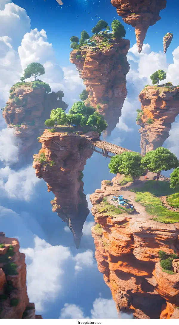 Fantasy Floating Islands With Bridges And Houses