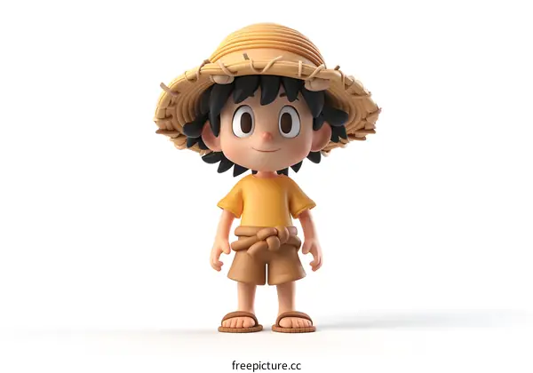 3D illustration of a boy wearing a straw hat