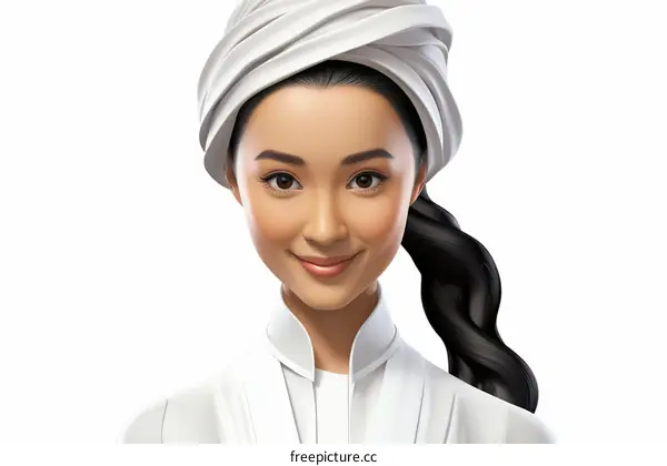 Illustration of a young woman wearing a white headscarf