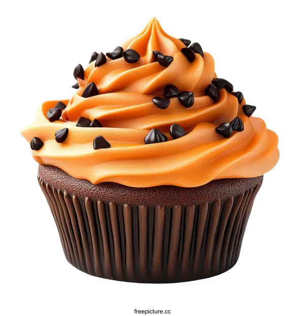 [Transparent Background PNG]Delicious Orange Chocolate Chip Cupcake