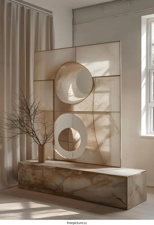 Beige Room Interior Design with Decorative Wall