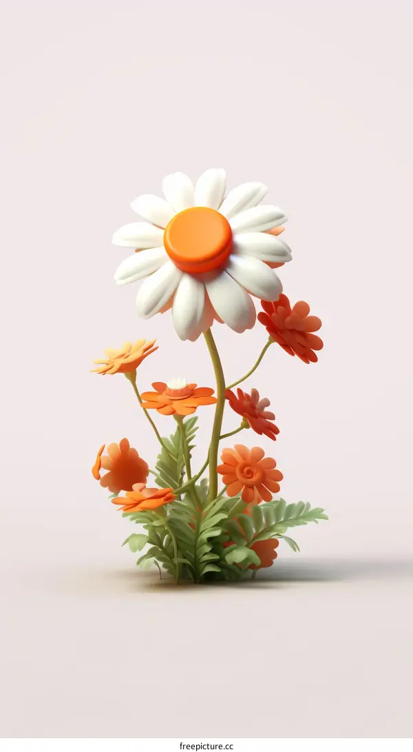 3D Illustration of Orange and White Daisies