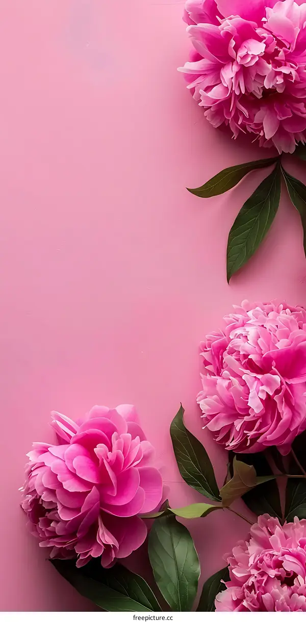 Pink Peonies Flowers on Pink Background