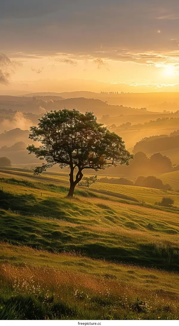 Tree in a rural field during sunset