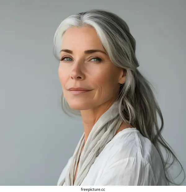 portrait of a beautiful mature woman with gray hair