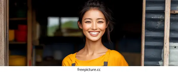 Smiling Asian Woman Portrait in an Outdoor Setting