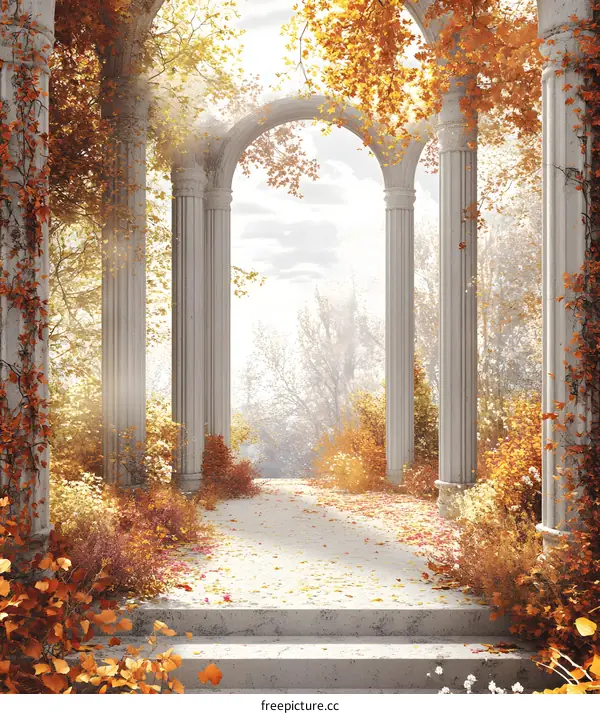 Autumnal Pathway through Stone Archway