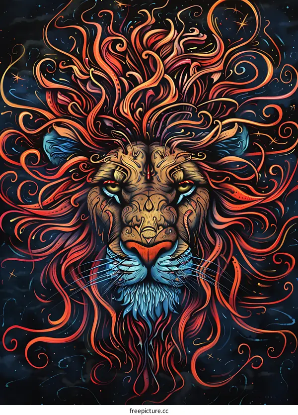 Abstract Art Lion Head With Colorful Mane