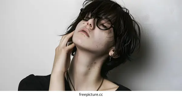 Portrait of a Young Woman with Short Black Hair and Glasses