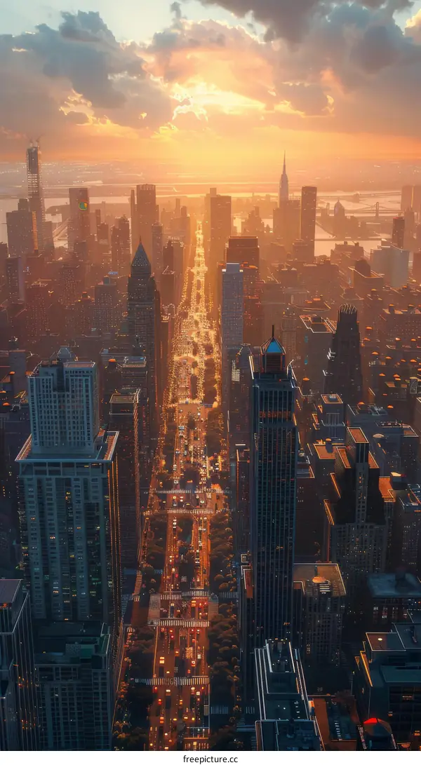Golden Sunset over City Skyline