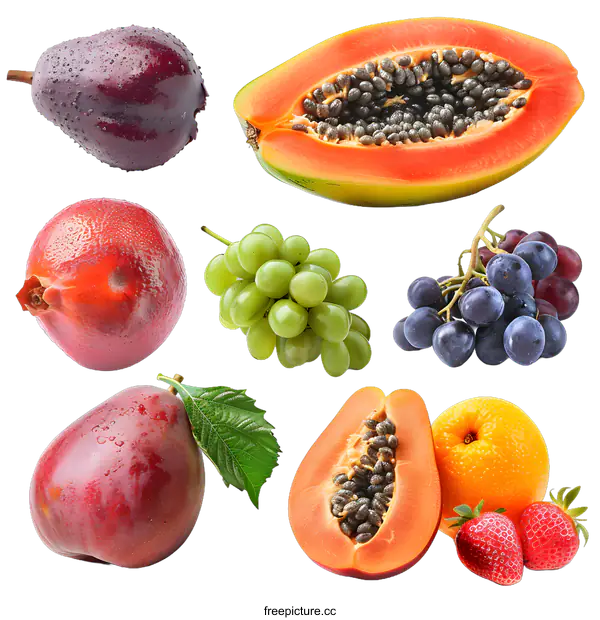 [Transparent Background PNG]Collection of Fresh and Ripe Fruits Isolated on White Background