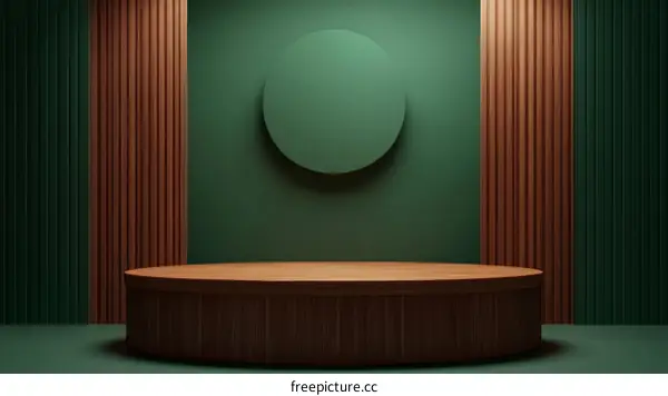 Modern Wooden Display Podium in Green Background