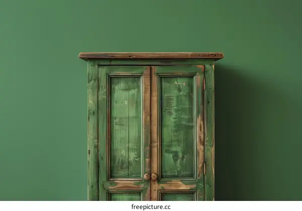 Wooden cabinet painted in green shabby chic style