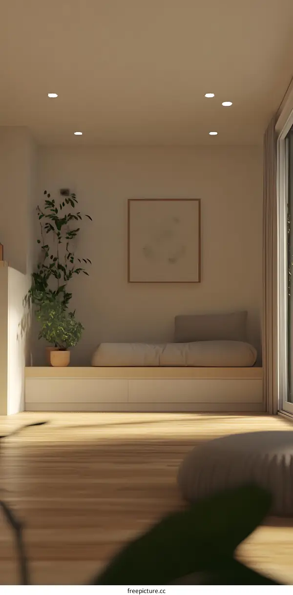 Minimalist Modern Interior Design with Natural Light and a Comfortable Bench