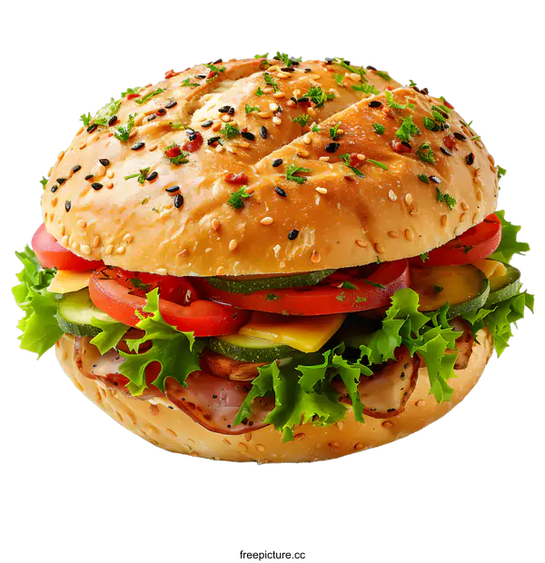 [Transparent Background PNG]Delicious Ham and Salad Bagel