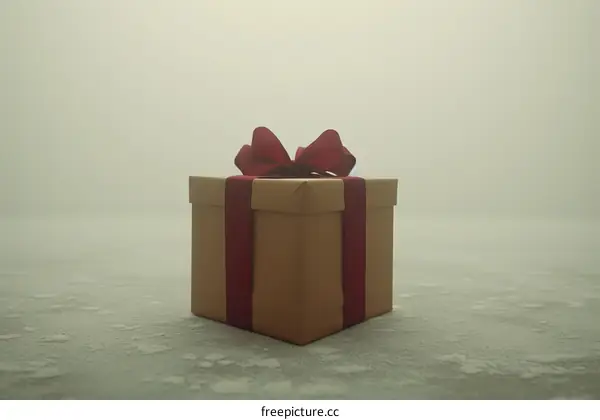 A Solitary Gift Box with a Red Ribbon