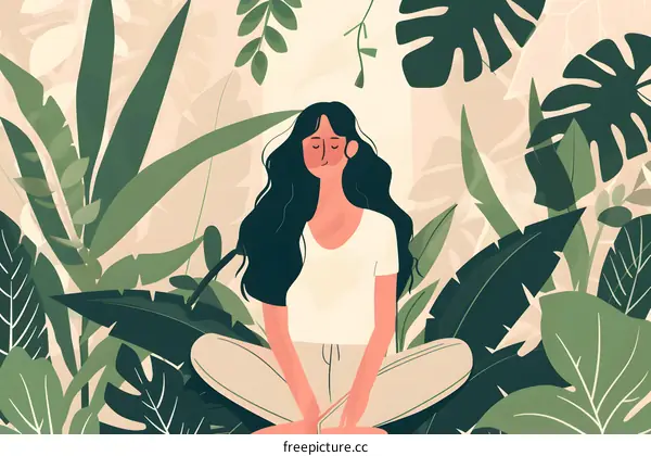 Woman Sitting in Green Leaves