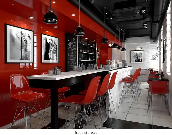 Modern Red Bar Interior Design Illustration