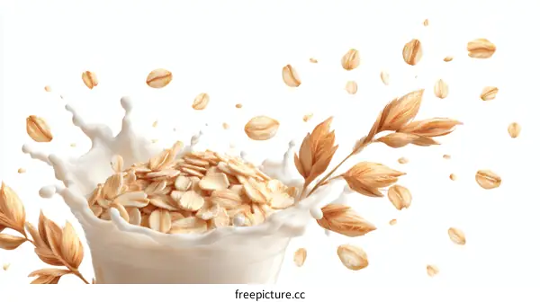 Oatmeal Splashing in Milk with Grains