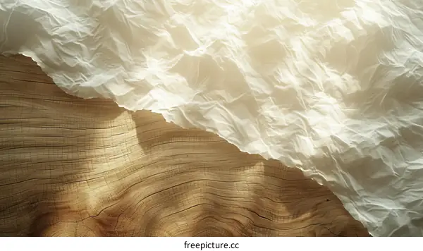 White Crumpled Paper Texture on Wooden Table