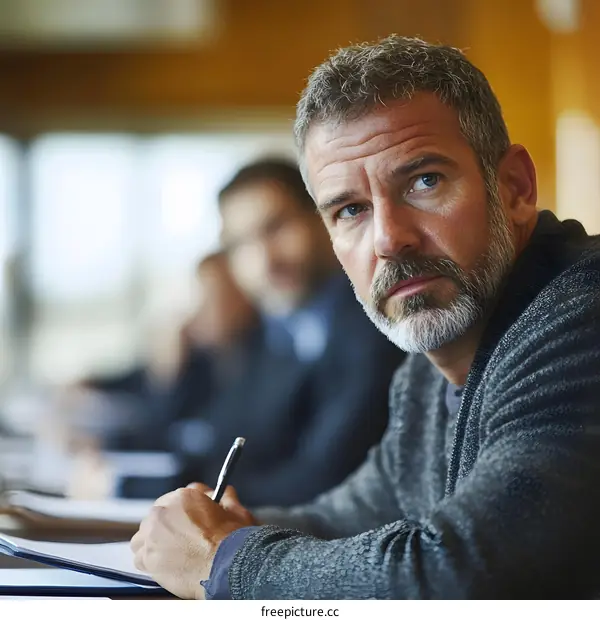 Focused Man Taking Notes in Meeting