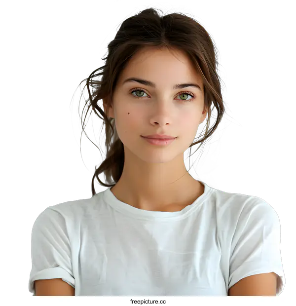 [Transparent Background PNG]Young woman with brown hair and green eyes