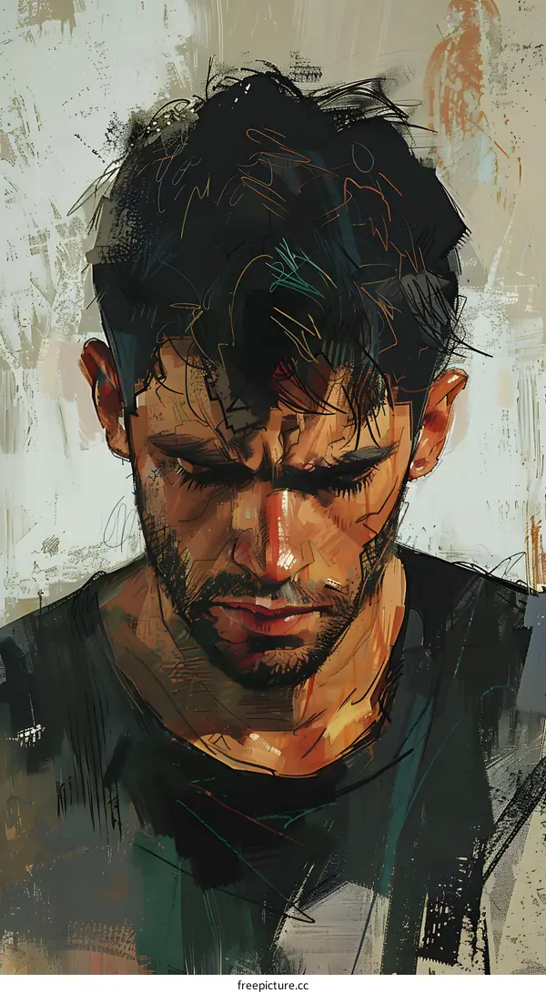 Digital Painting of a Man with a Beard Looking Down