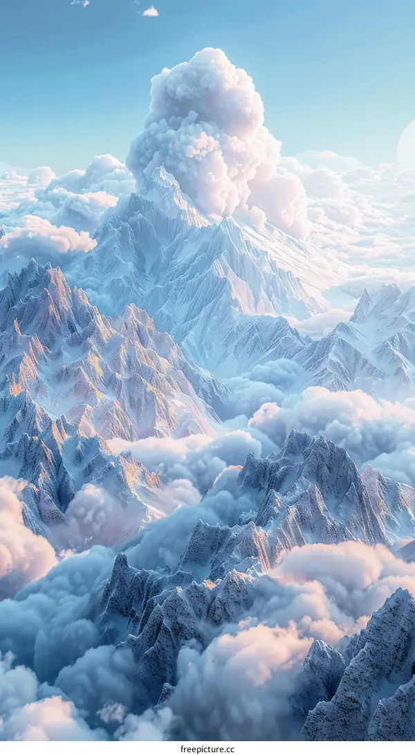 Huge snow mountain with clouds