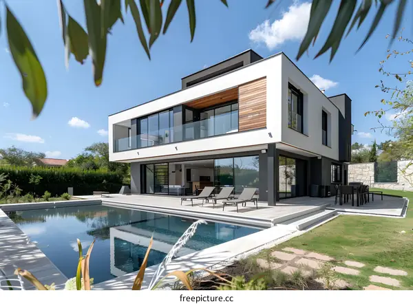 Modern Home Exterior With Pool And Patio