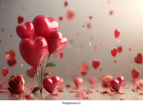Red Heart Balloons and Roses for Valentine's Day