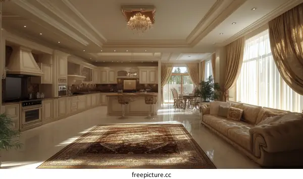 Luxury Interior Design of a Spacious Kitchen and Living Area