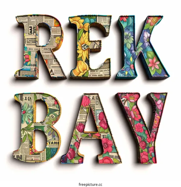 Vibrant Floral 3D Text Illustration of the Word Breakbay