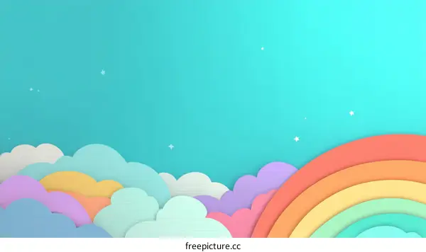 Colorful Paper Cut Sky with Rainbow