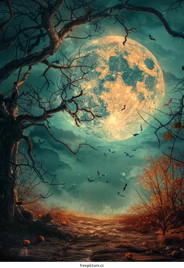 Full Moon Rising Over Spooky Forest