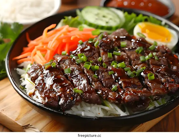 Beef steak with rice noodles