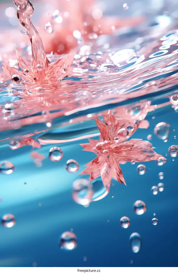 Pink Flower Petals Floating on Water with Bubbles