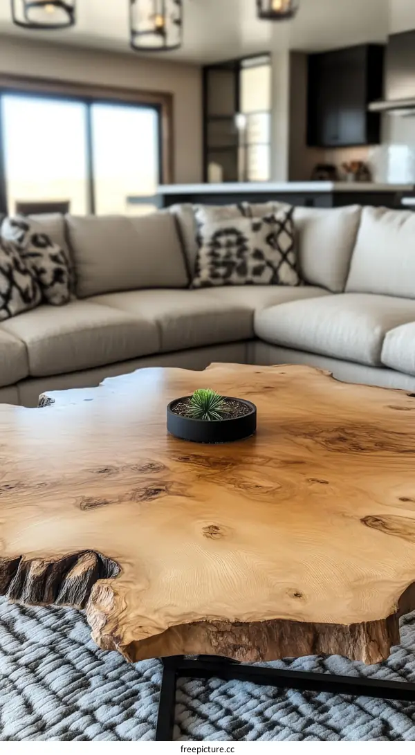 Modern Living Room with a Unique Wooden Coffee Table