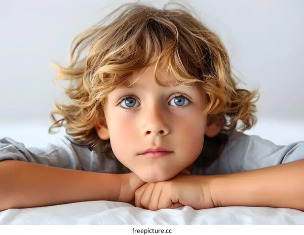 Portrait of Young Boy with Blue Eyes